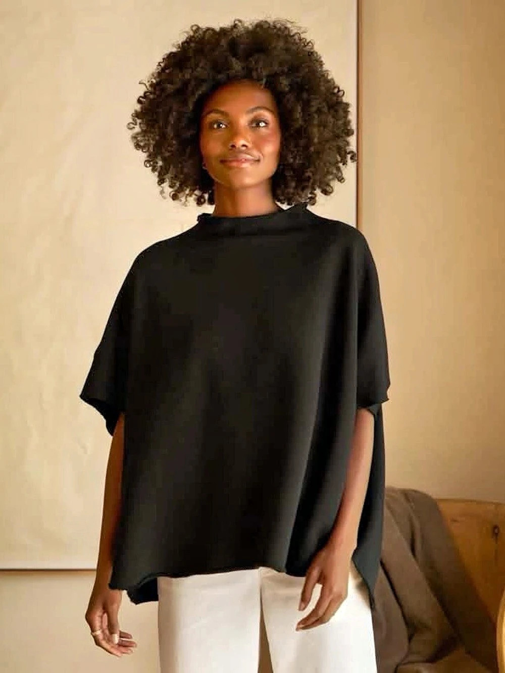 Frank & Eileen Audrey funnel neck capelet, royal navy